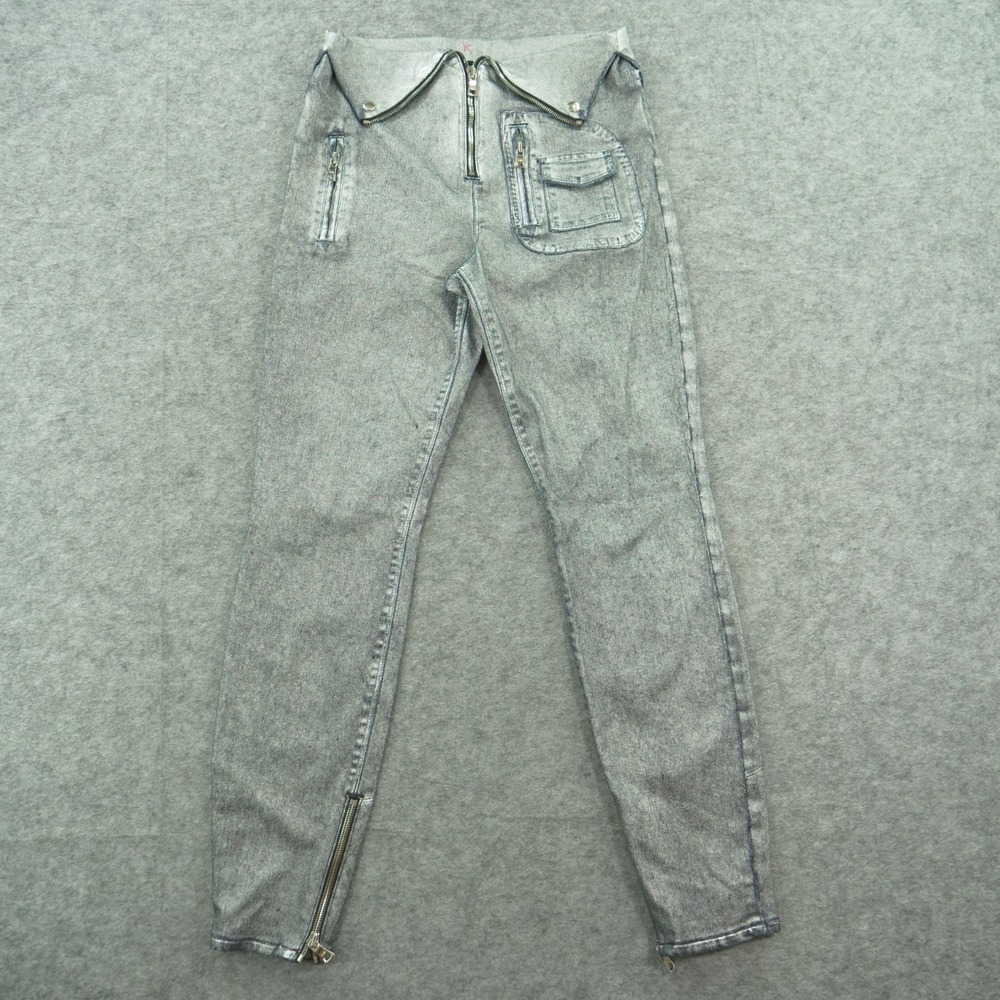 RtA Jeans Womens 27 Silver Coated Slim Tapered Zip FLy Pockets Streetwear Denim